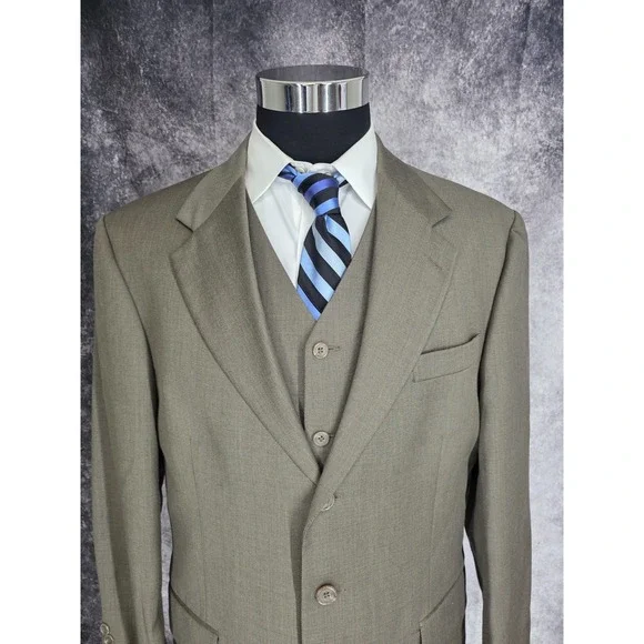 Oscar De La Renta 2 Piece Blazer Jacket & Vest‎Mens 42R Green Sports Coat Wool
